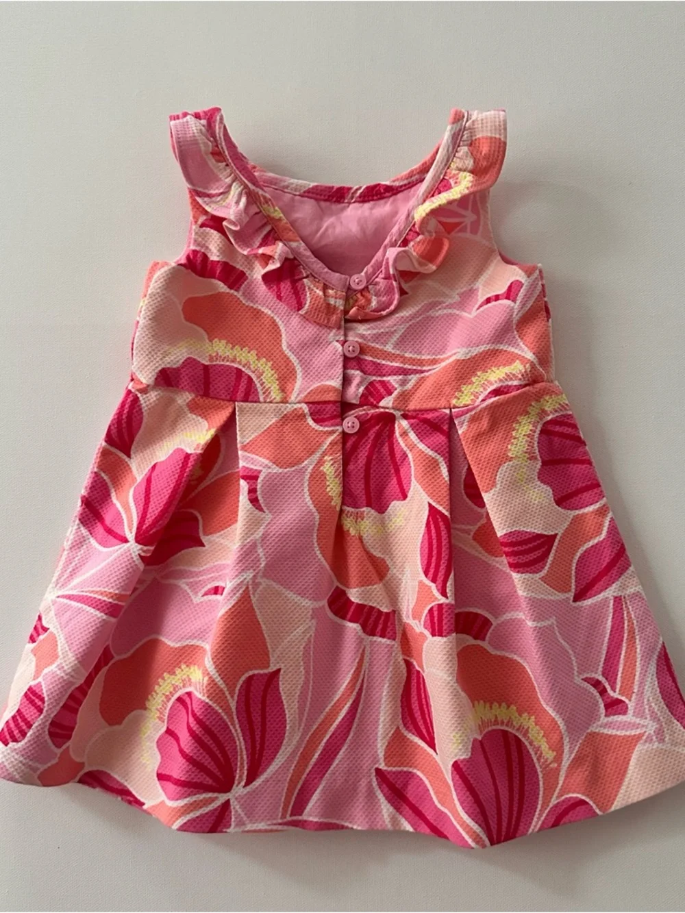 Janie and Jack 12-18 Months Pink Floral Ruffle Neck Dress Party Spring Summer